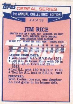 1984 Topps Cereal Series #9 Jim Rice Back