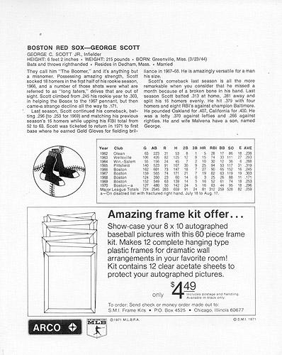1971 Arco Boston Red Sox #NNO George Scott Back