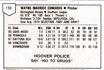 1989 ProCards Minor League Team Sets #110 Wayne Edwards Back