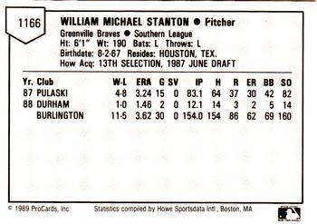 1989 ProCards Minor League Team Sets #1166 Mike Stanton Back