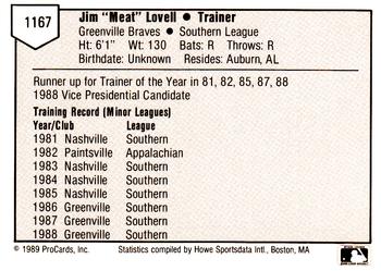1989 ProCards Minor League Team Sets #1167 Jim Lovell Back