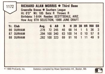 1989 ProCards Minor League Team Sets #1172 Rick Morris Back