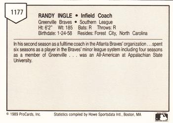 1989 ProCards Minor League Team Sets #1177 Randy Ingle Back