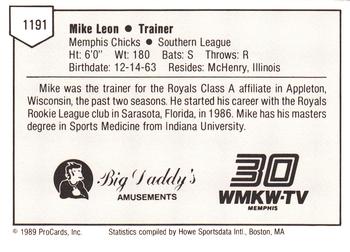 1989 ProCards Minor League Team Sets #1191 Mike Leon Back