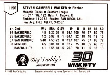 1989 ProCards Minor League Team Sets #1196 Steve Walker Back