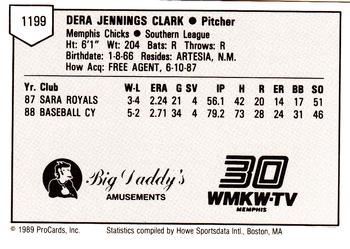 1989 ProCards Minor League Team Sets #1199 Dera Clark Back