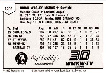 1989 ProCards Minor League Team Sets #1205 Brian McRae Back