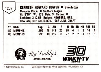 1989 ProCards Minor League Team Sets #1207 Ken Bowen Back