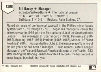 1989 ProCards Minor League Team Sets #1208 Bill Dancy Back