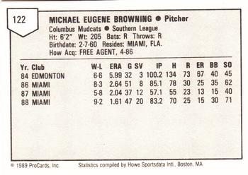 1989 ProCards Minor League Team Sets #122 Mike Browning Back