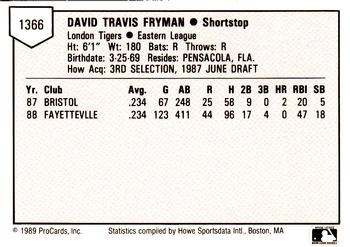 1989 ProCards Minor League Team Sets #1366 Travis Fryman Back