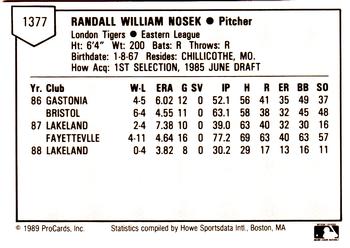 1989 ProCards Minor League Team Sets #1377 Randy Nosek Back