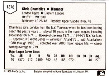 1989 ProCards Minor League Team Sets #1378 Chris Chambliss Back