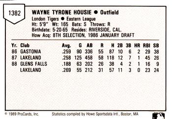 1989 ProCards Minor League Team Sets #1382 Wayne Housie Back