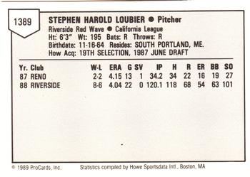 1989 ProCards Minor League Team Sets #1389 Steve Loubier Back
