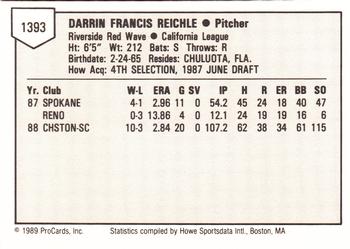 1989 ProCards Minor League Team Sets #1393 Darrin Reichle Back