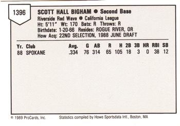 1989 ProCards Minor League Team Sets #1396 Scott Bigham Back