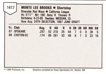 1989 ProCards Minor League Team Sets #1417 Monte Brooks Back