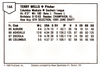 1989 ProCards Minor League Team Sets #144 Terry Wells Back