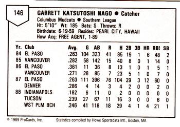 1989 ProCards Minor League Team Sets #146 Garrett Nago Back