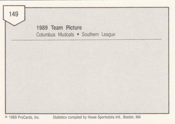 1989 ProCards Minor League Team Sets #149 Columbus Mudcats Team Picture Back