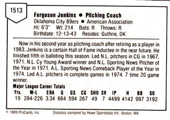 1989 ProCards Minor League Team Sets #1513 Ferguson Jenkins Back