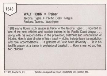 1989 ProCards Minor League Team Sets #1543 Walt Horn Back