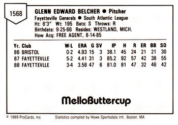 1989 ProCards Minor League Team Sets #1568 Glenn Belcher Back