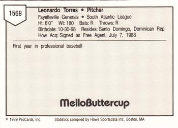 1989 ProCards Minor League Team Sets #1569 Leo Torres Back