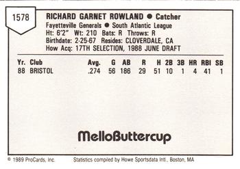 1989 ProCards Minor League Team Sets #1578 Rich Rowland Back