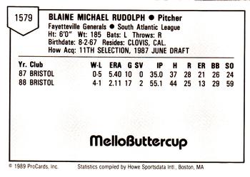 1989 ProCards Minor League Team Sets #1579 Blaine Rudolph Back