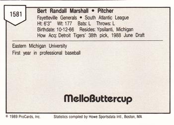 1989 ProCards Minor League Team Sets #1581 Randy Marshall Back