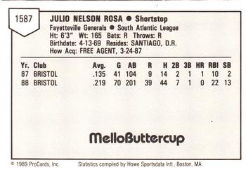 1989 ProCards Minor League Team Sets #1587 Julio Rosa Back