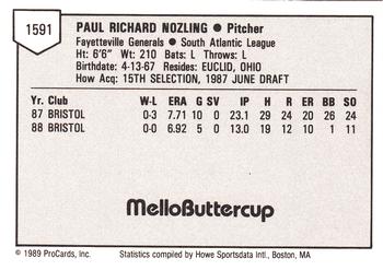 1989 ProCards Minor League Team Sets #1591 Paul Nozling Back