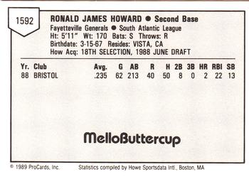 1989 ProCards Minor League Team Sets #1592 Ron Howard Back