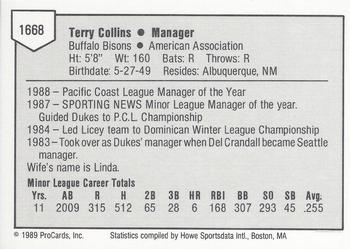 1989 ProCards Minor League Team Sets #1668 Terry Collins Back