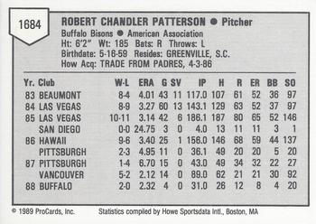 1989 ProCards Minor League Team Sets #1684 Bob Patterson Back