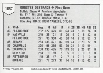 1989 ProCards Minor League Team Sets #1687 Orestes Destrade Back