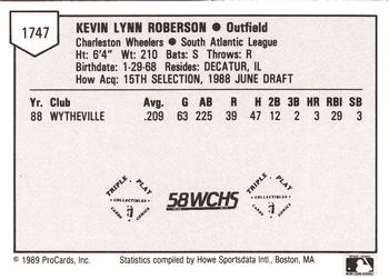 1989 ProCards Minor League Team Sets #1747 Kevin Roberson Back