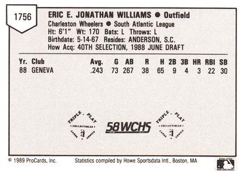 1989 ProCards Minor League Team Sets #1756 Eric Williams Back