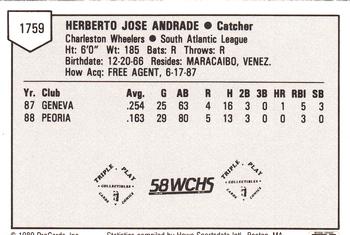 1989 ProCards Minor League Team Sets #1759 Herberto Andrade Back