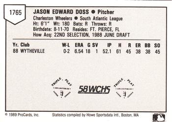 1989 ProCards Minor League Team Sets #1765 Jason Doss Back
