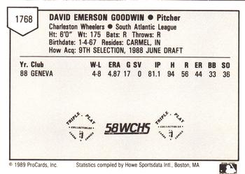 1989 ProCards Minor League Team Sets #1768 David Goodwin Back