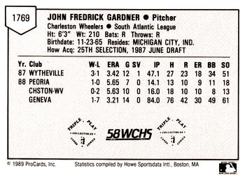 1989 ProCards Minor League Team Sets #1769 John Gardner Back