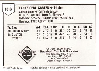 1989 ProCards Minor League Team Sets #1816 Larry Carter Back