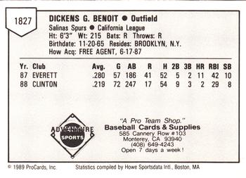 1989 ProCards Minor League Team Sets #1827 Dickens Benoit Back