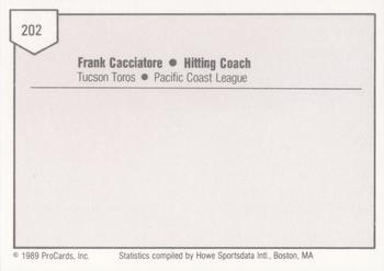1989 ProCards Minor League Team Sets #202 Frank Cacciatore Back