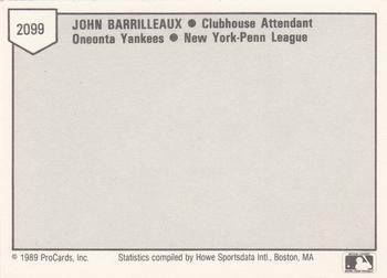 1989 ProCards Minor League Team Sets #2099 John Barrilleaux Back