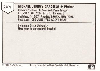 1989 ProCards Minor League Team Sets #2103 Mike Gardella Back