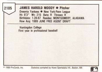 1989 ProCards Minor League Team Sets #2105 James Moody Back